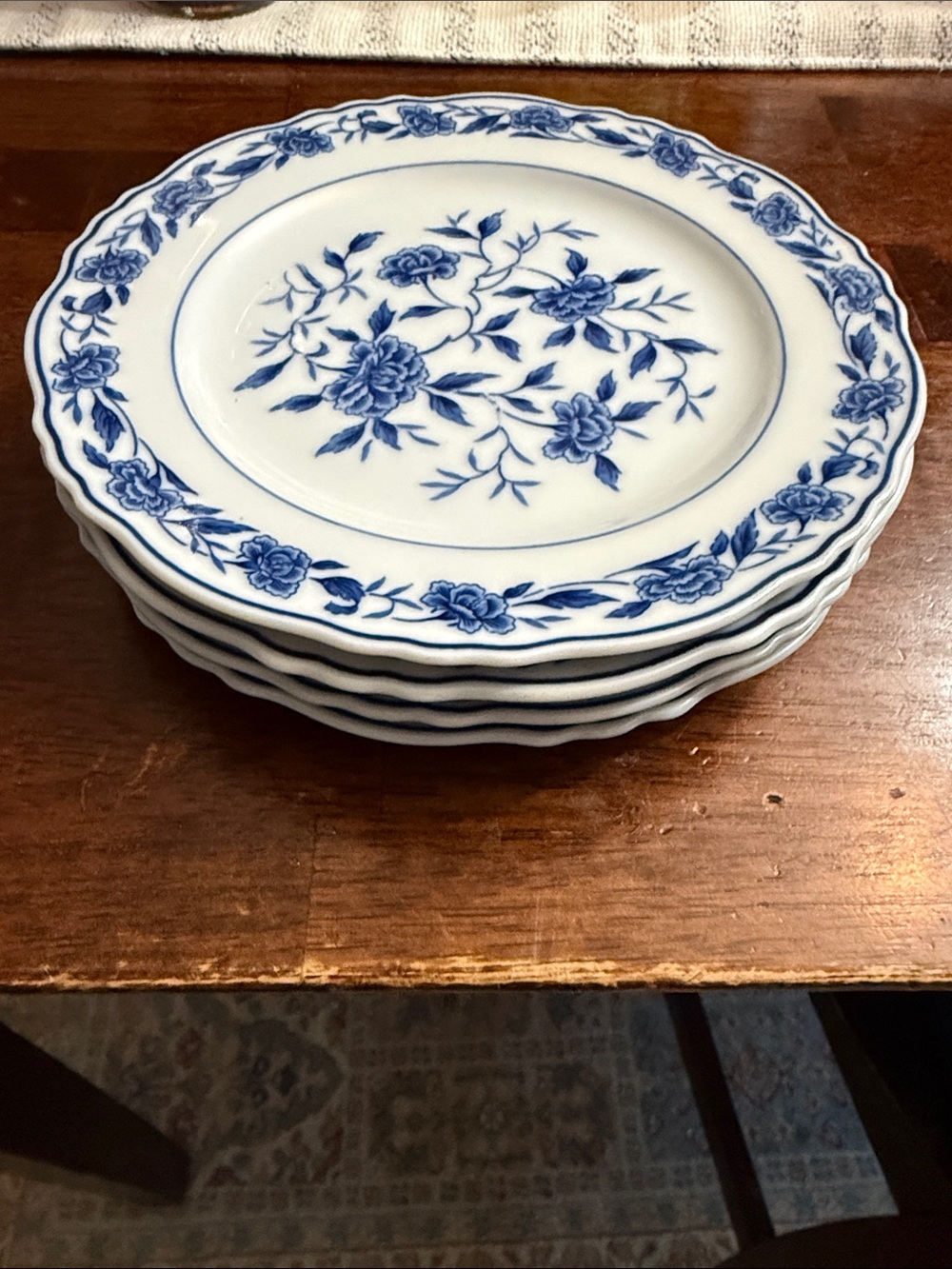 Blue Floral Porcelain Dinner Plates - Set of 4
